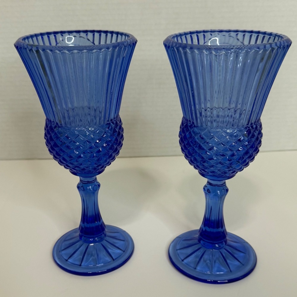 Vintage Avon Fostoria Cobalt Blue George and Martha Washington Cameo Goblet Set - Picture 6 of 9